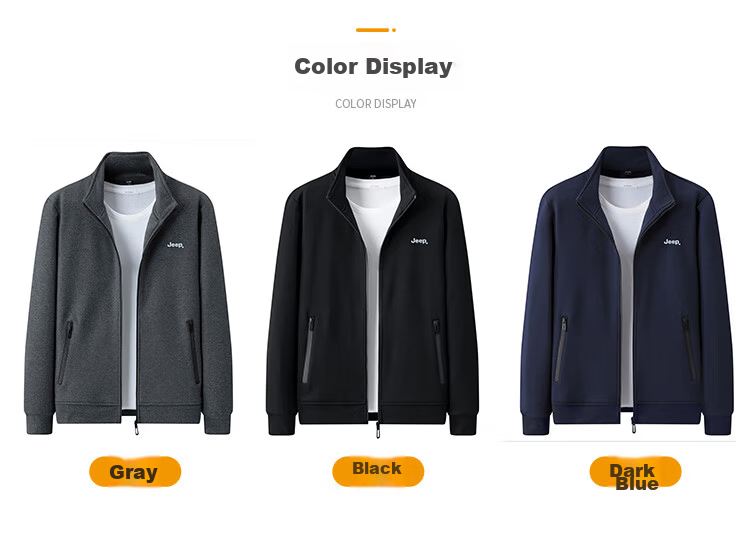 JEEP Men's Hoodie Jacket Spring Autumn Loose Casual Zip-up Trendy Sportswear Gray 5XL 8