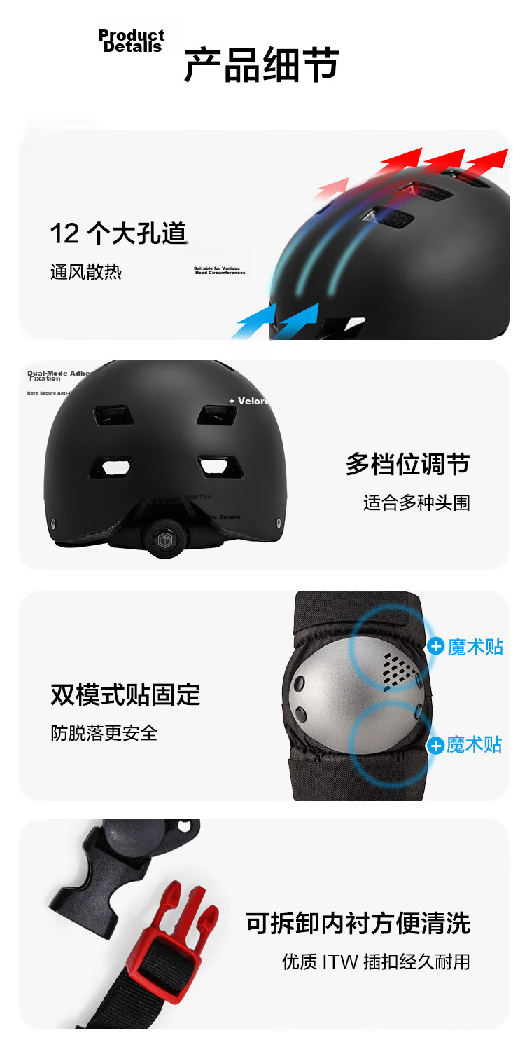 JD Original Children's Roller Skating Protective Gear, Helmet Knee Pads Elbow Pads Palm Guards, Bicycle Skateboard Balance Bike Protective Equipment, Blue S 15