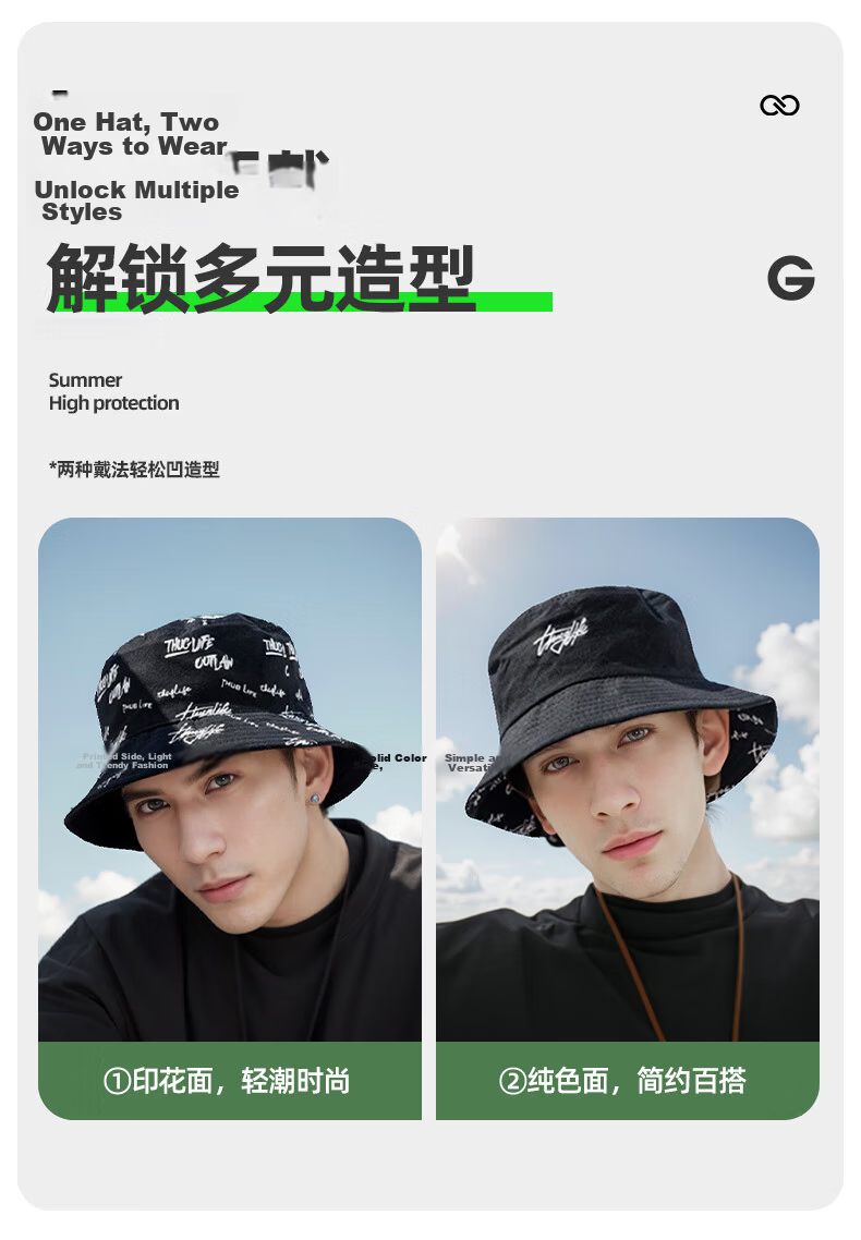 GLO-STORY Unisex Sunshade Hat Large Brim UV Protection Fisherman Hat Sunscreen Cap for Men and Women 7