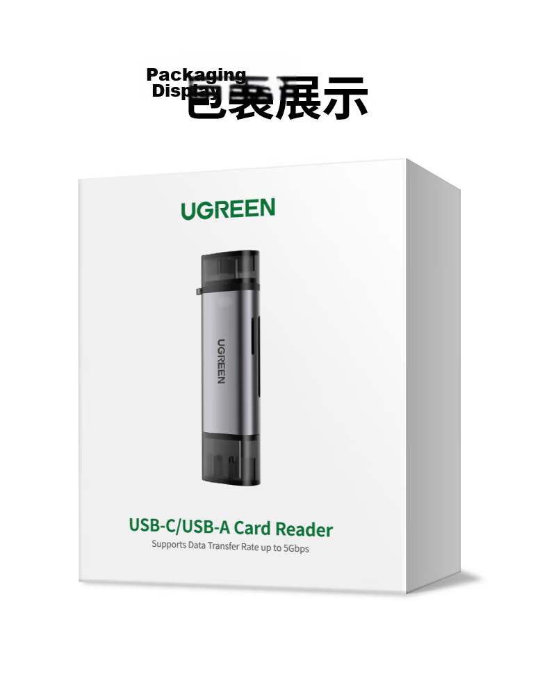 UGREEN USB/Type-C 3.0 High-Speed Card Reader SD/TF Dual Card Compatible with PC, Tablet, Phone, DJI Pocket 4/3 Drone, Apple 17/16, Sports Camera 20
