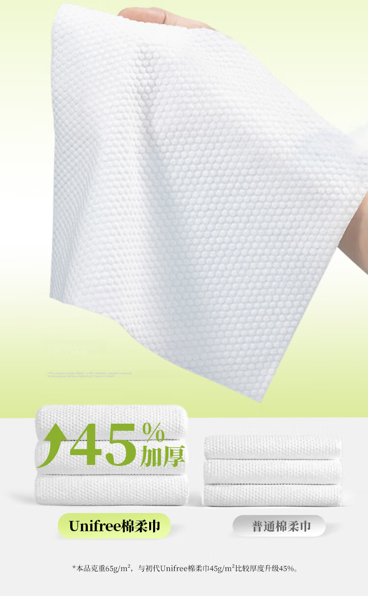 Unifree 100% Cotton Facial Wipes 60 Sheets 5 Packs Thickened Disposable Soft Cotton Towels Family Pack Makeup Remover Wipes 8