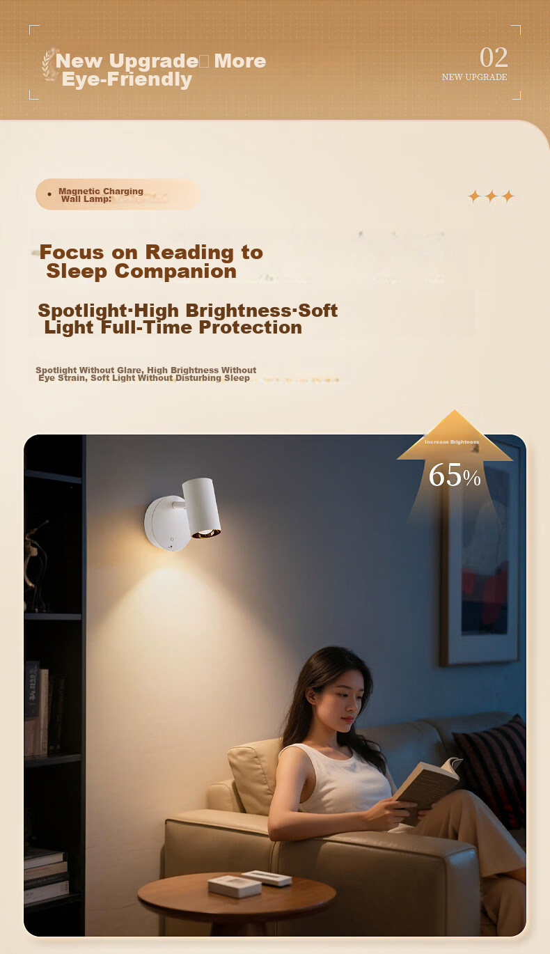 ONEFIRE Remote Control Bedside Lamp, Wall Light for Bedroom, Rechargeable Spotlight, Magnetic Wall-Mounted Desk Lamp, Reading Light, No Wiring Required, Small Night Light 6