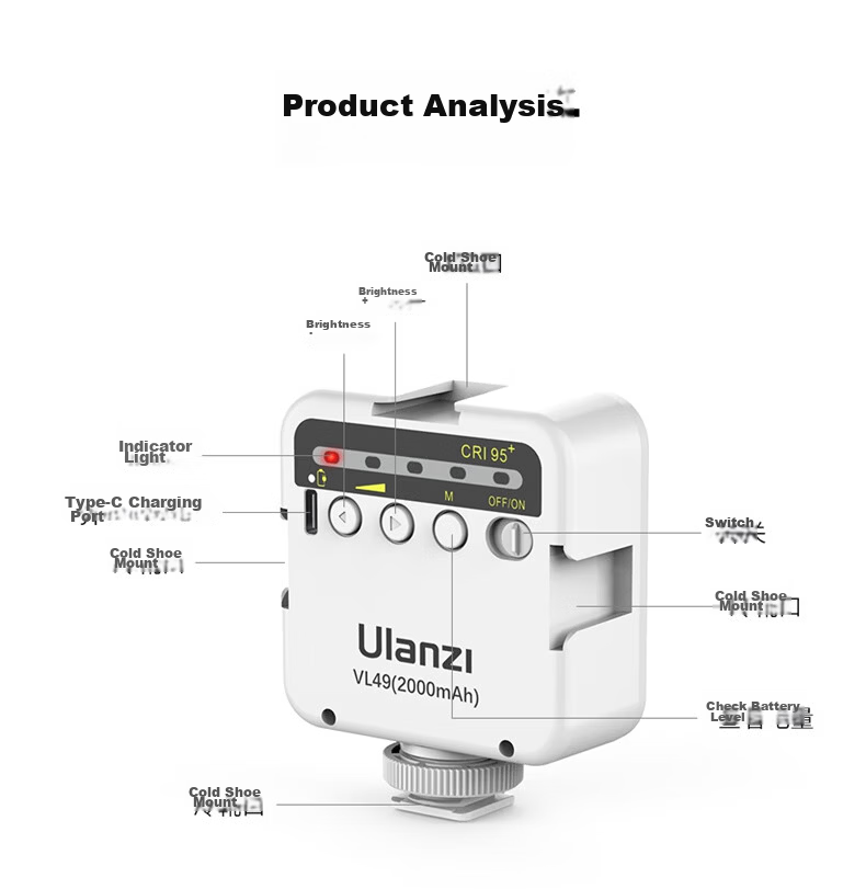 Ulanzi VL49 (White) Live Streaming Fill Light Photography LED Portable Soft Light Hot Shoe Beauty Portrait Vlog Handheld Lighting Lamp 10