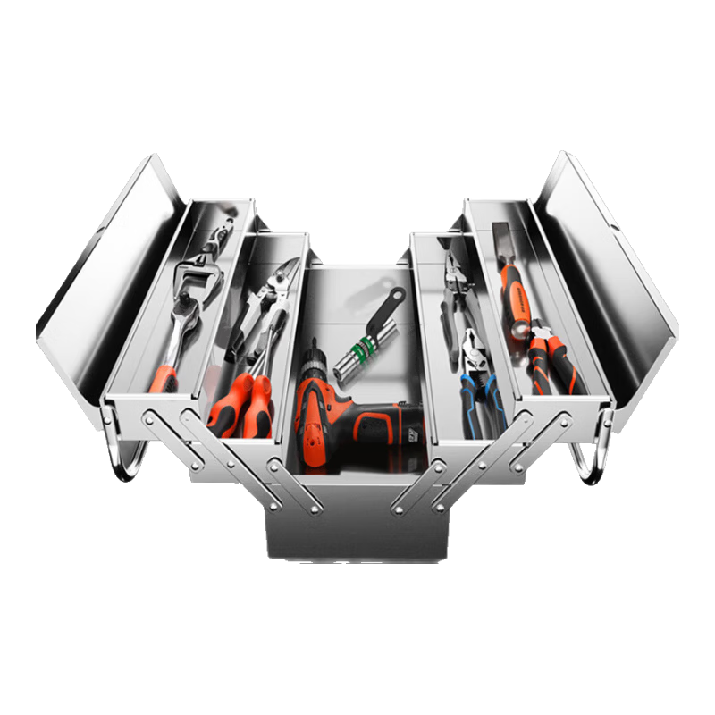 GREENER Stainless Steel Toolbox Three-Layer Foldable Thickened Portable Industrial Grade Multi-Functional Storage Box