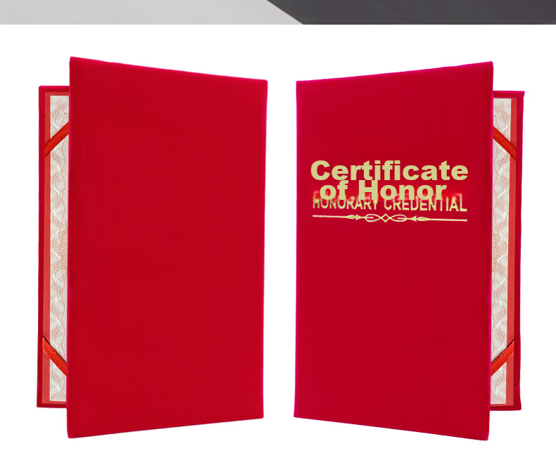 LISON 5903-12K Honor Certificate Cover Velvet Gold Stamping High-End Award Protective Sleeve with Inner Insert 10