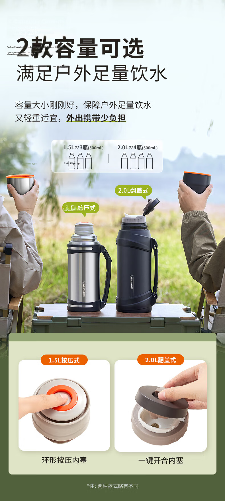 Joyoung Travel Kettle Insulated Flask 304 Stainless Steel Large Capacity Vacuum Outdoor Water Bottle Insulated Cup Black 2L 4