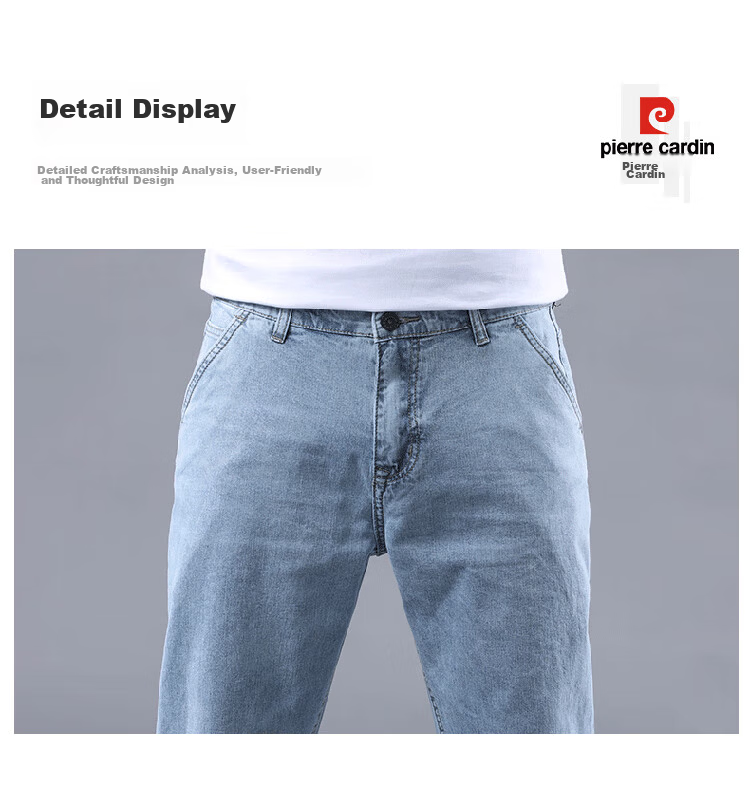 Pierre Cardin Men's Jeans Spring Summer Loose Straight Casual Pants High-End Trendy Men's Light Blue 32 16