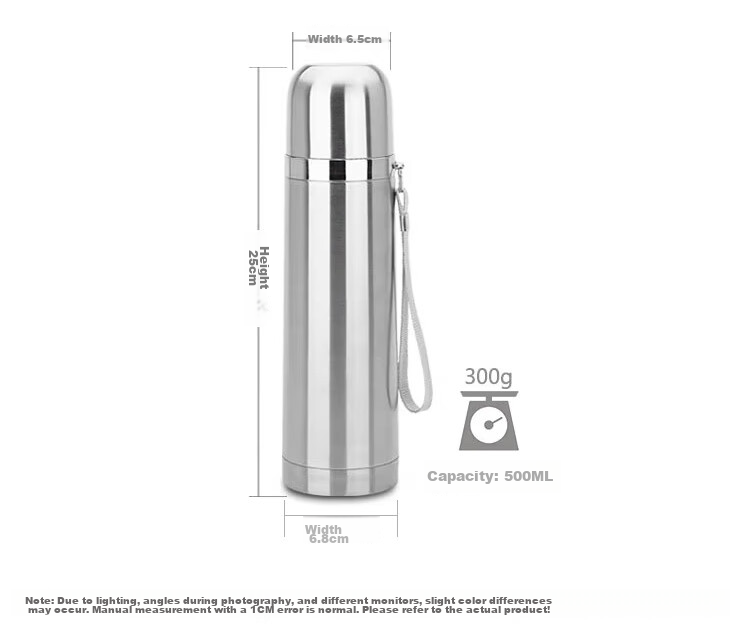 MAXCOOK Vacuum Insulated Bottle 304 Stainless Steel Water Cup 500ml Outdoor Portable Tea Cup Natural Silver MCBE-ZK500 15