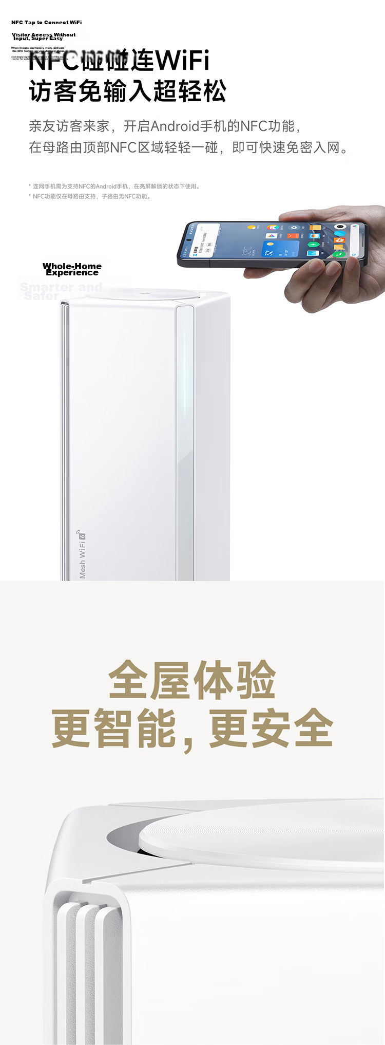MI Whole-Home Router Set (1 Main + 1 Satellite) Smart Gateway Router WiFi6 Gigabit Supports Bluetooth Gateway NFC Connectivity 6