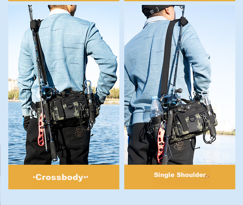 Grsaed Multifunctional Lure Waist Bag Crossbody Fishing Rod Bag Fishing Gear Rod Accessories Storage Bag Military Green 3