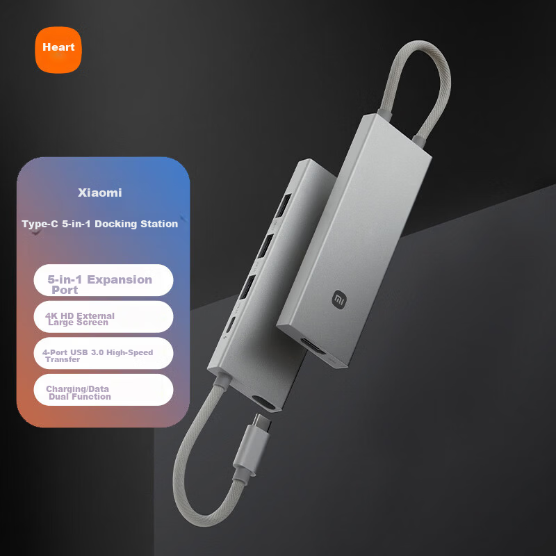 MI Type-C 5-in-1 Docking Station Hard Drive HUB USB Splitter HDMI Adapter Multi-Function Converter Charging External Laptop Mobile Universal Desktop