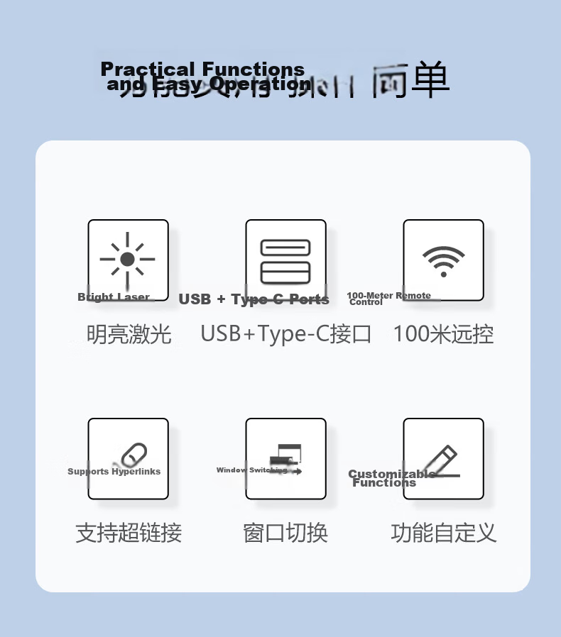 Nuowei Laser Presentation Remote Dual Interface Teacher PPT Clicker Laser Pointer Electronic Pen Black N95 Plus 8