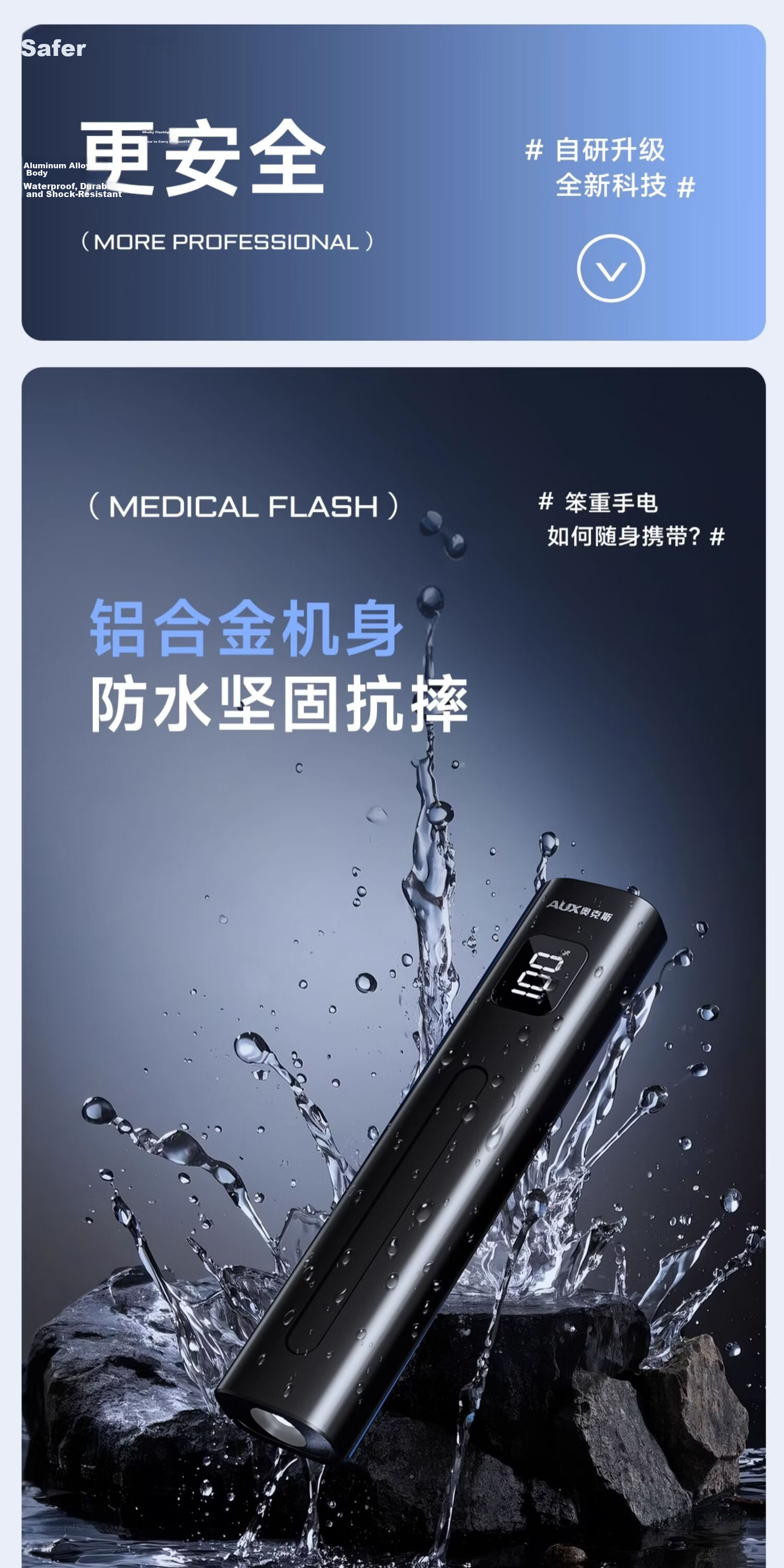 AUX Medical Flashlight Pupil Penlight Ophthalmology ENT Oral Examination Nurse Inspection Pen Yellow White Blue 17