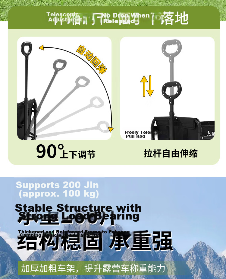 Suncojia Outdoor Camping Cart, Foldable Portable Stroller, Baby Carriage, Express Delivery Trolley, Market Stall Rear-Opening Expandable Small Trailer 5