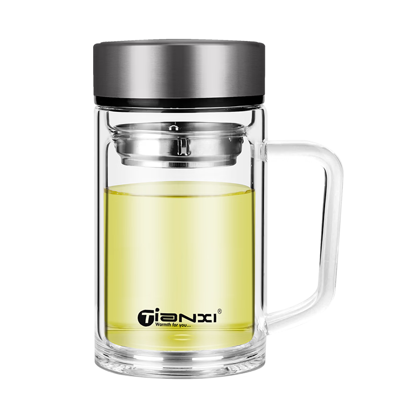 TIANXI Thickened Glass Tea Cup Large Capacity Tea Water Separation Cup Natural Color 380ml Qixi Festival Gift