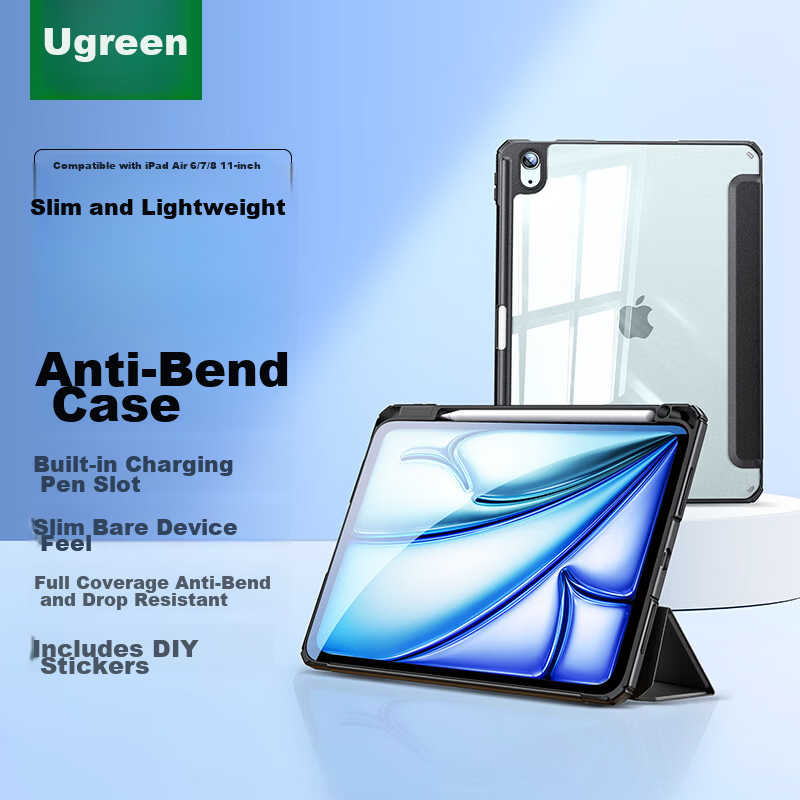 Ugreen iPad Air 8/7/6/5/4 Case with Pencil Slot, Air 11-inch 2026 Latest Slim Protective Cover, Anti-Bend Shockproof Apple Tablet Case