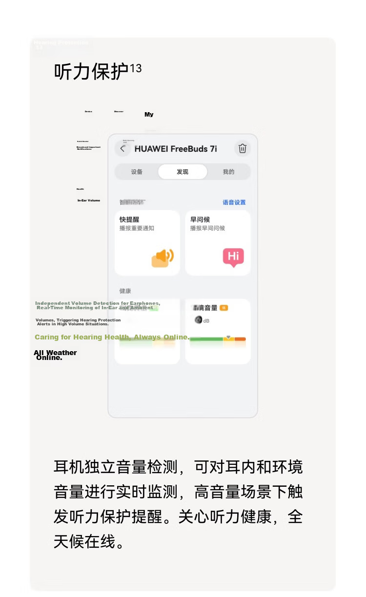 Huawei FreeBuds 7i Bluetooth Noise-Cancelling Earphones Smart Dynamic Noise Cancellation 4.0 Quiet Call HarmonyOS Smart Assistant Huawei Earphones Lily White 32