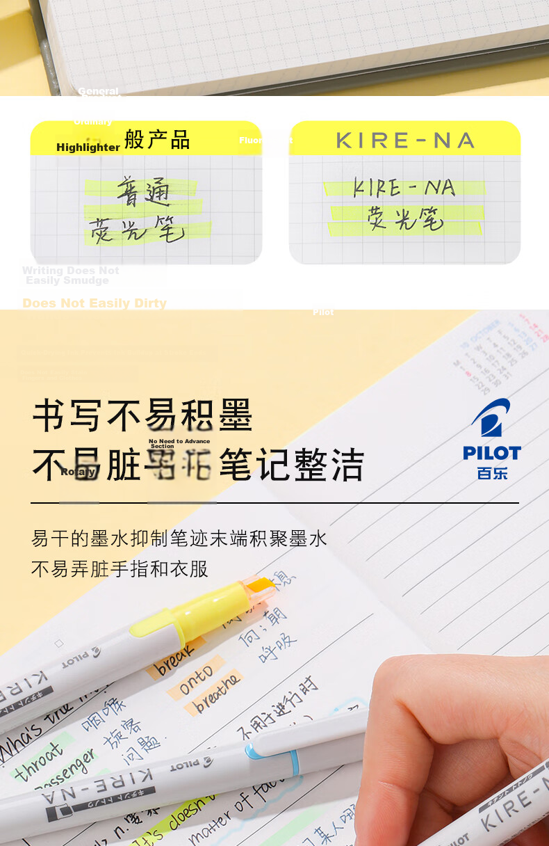 PILOT KIRE-NA Dual-Ended Highlighter Marker Pen Set of 10 - Smudge-Proof Fluorescent Markers for Students, Journaling, and Outlining 8