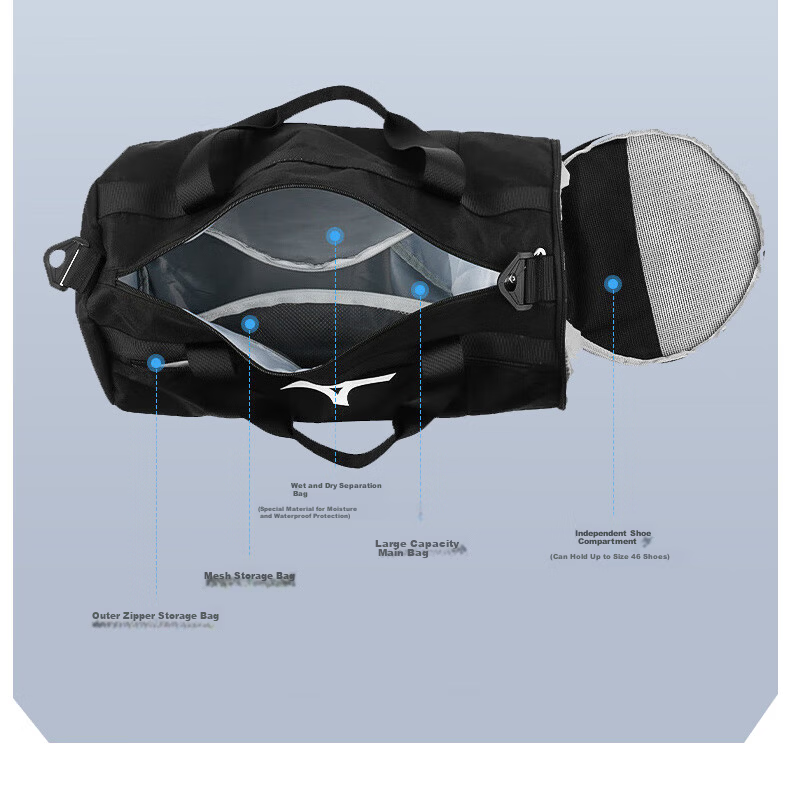 MIZUNO Waterproof Large Capacity Dry and Wet Separation Swimming Bag for Men and Women Sports Fitness Handheld Storage Swim Gear 3004 Black 5