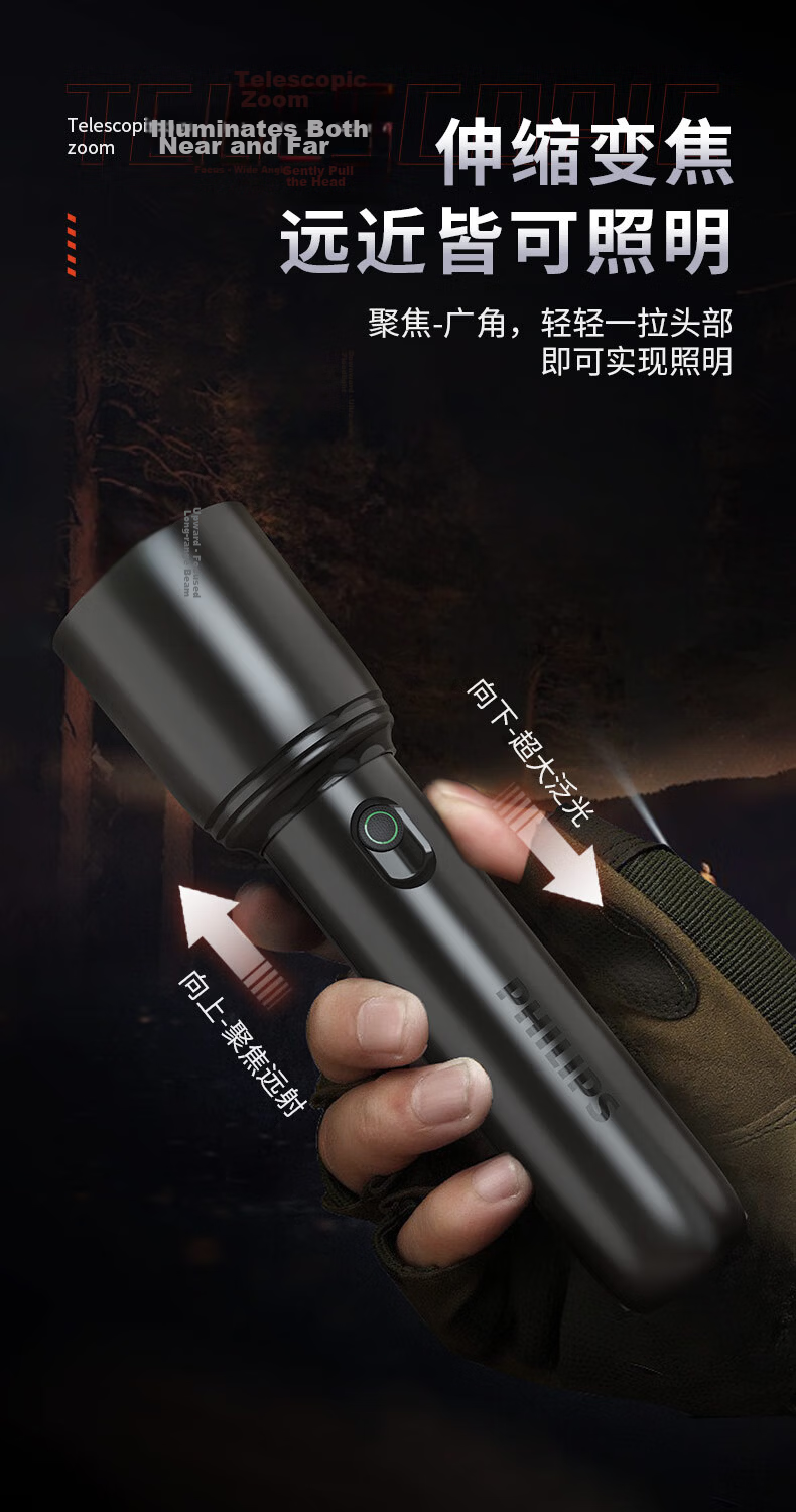 PHILIPS High Brightness Zoomable Type-C Rechargeable Flashlight Outdoor Emergency Lighting SFL2146 6