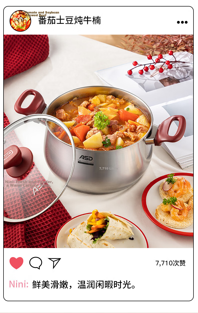 ASD Soup Pot, 316L Food-Grade Thickened Stainless Steel Cooking Pot, Double-Bottom Milk Pot 22CM, Compatible with Gas And Induction Stoves B5 11