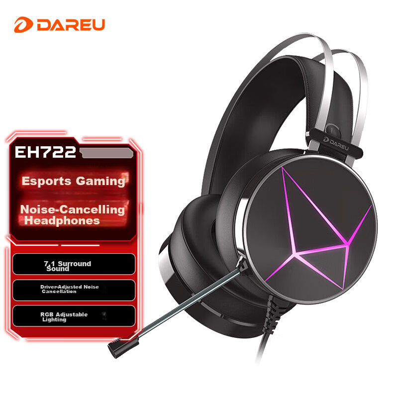 DAREU EH722RGB Gaming Headset Delta Operation 7.1 Surround Sound Over-Ear Desktop Esports Headphones Black Myth Wukong Phantom Black