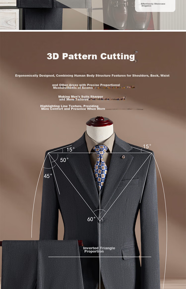ROMON Men's Business Suit Set [Blazer + Vest + Trousers] Dark Gray 2XL 7