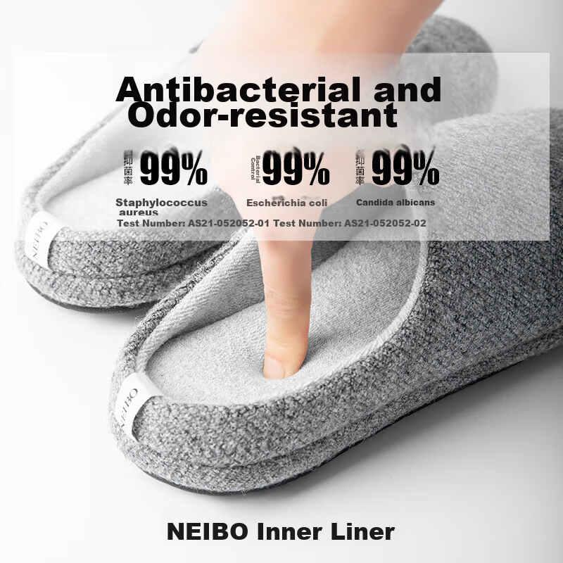 NEIBO Latex Cotton Slippers Men Winter Large Size Women's Indoor Home Shoes Non-slip Odor-resistant Rubber Soft Sole Wool Gray 38