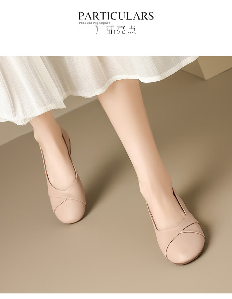 ZHR Women's Genuine Leather Vintage Casual Flats Soft Sole Low-Cut Shoes AH582 Beige Size 39 19