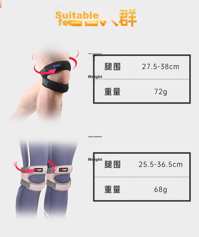 TMT Patellar Strap Knee Brace for Jump Rope, Women's Hiking, Running, Sports, Badminton, Patella Meniscus Support Band, Two-Pack 12