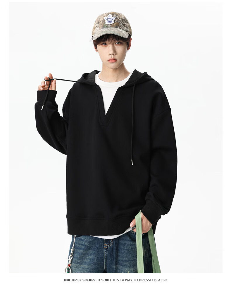 NASA GISS Men's Hoodie Loose Fit Solid Color Sports Sweatshirt Youth Long Sleeve Jacket Black M 64