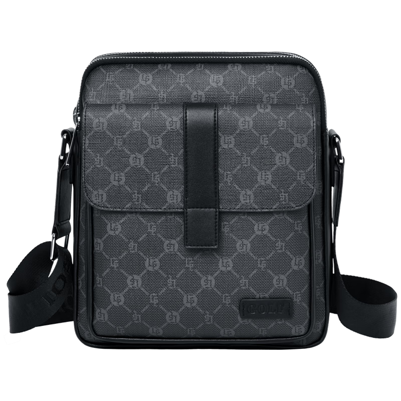 GOLF GOLF Men's Large Capacity Fashion Printed Single Shoulder Bag, Vertical Style, Suitable for iPad and Mobile Phone, Business Casual Small Square Bag, Men's Crossbody Bag, 5I798466J Gray with Black