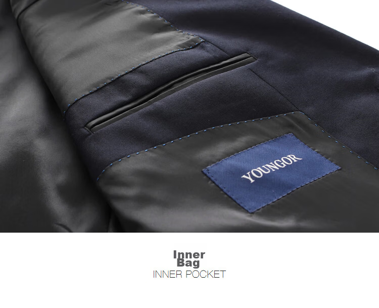 YOUNGOR Men's Autumn Winter Business Fashion Wool Formal Suit Navy Jacket 165C165/96A 35