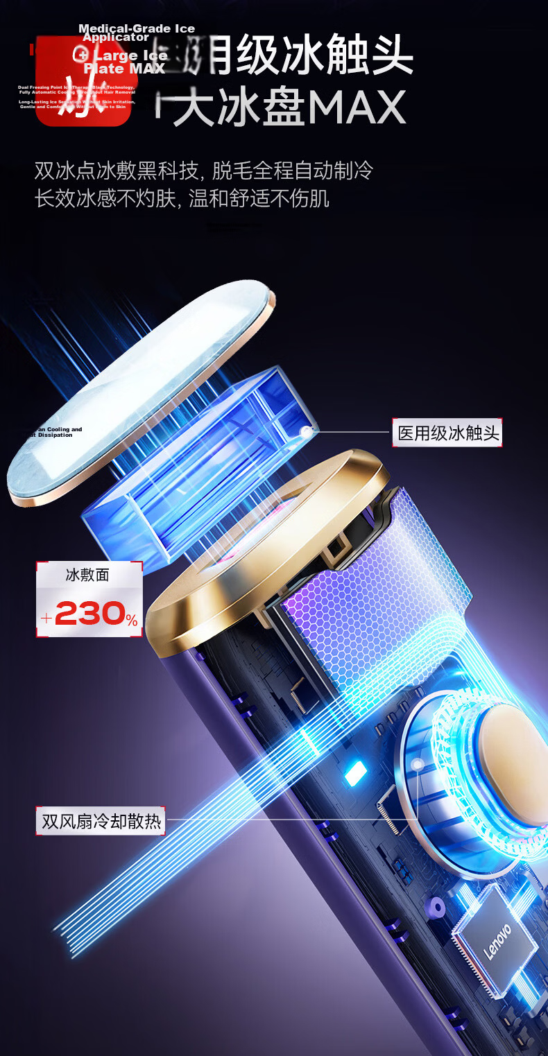 Lenovo Ice Point Sapphire Painless Laser Hair Removal Device High Energy Epilator for Men and Women Full Body Hair Removal Medical Grade Gift for Friends, Lovers, and Wives 9