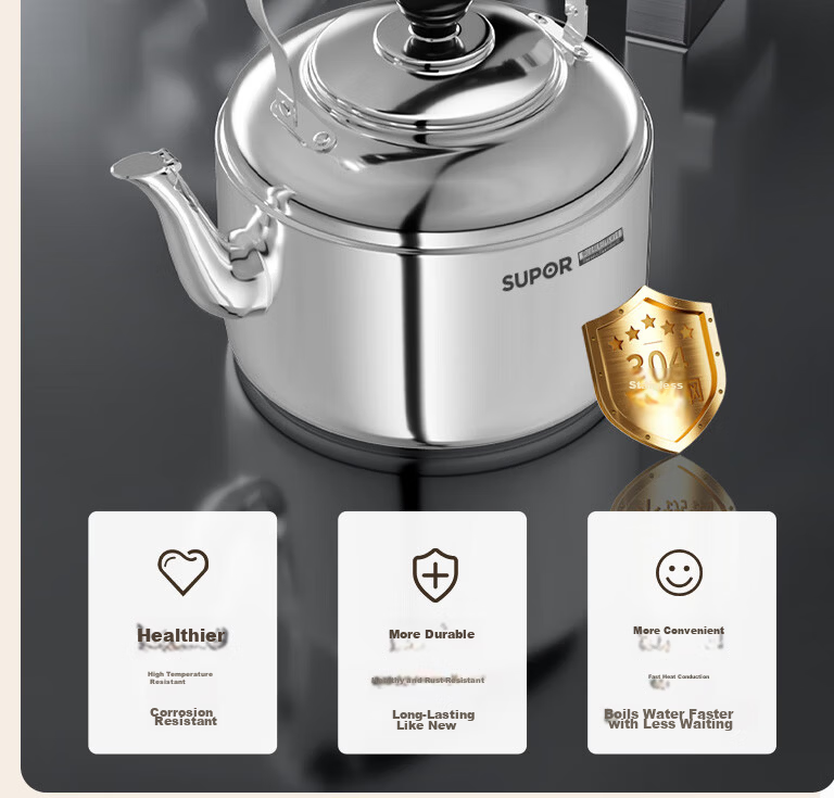 SUPOR Stylish Mingyin 304 Stainless Steel 5L Kettle Gas Stove Flame Special SS50Q1 Whistling Kettle 6