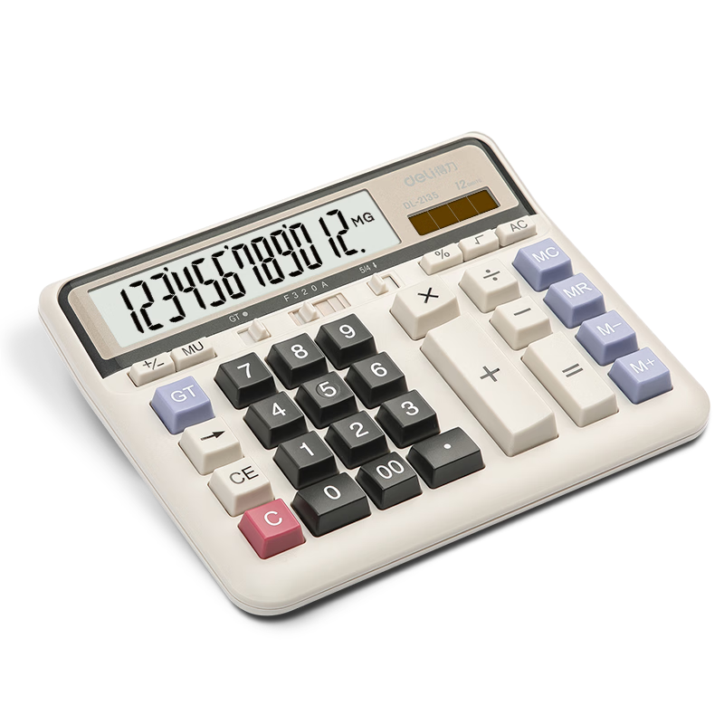 Deli Dual Power Computer Key Calculator 12-Digit Large Screen Horizontal Financial Banking Office Stationery Model 2135 Mixed Versions