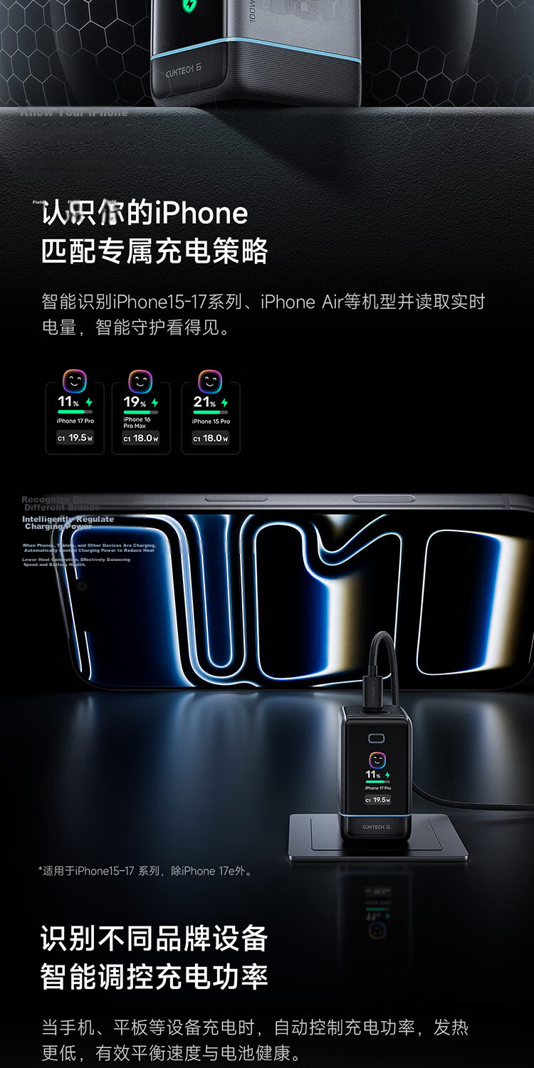 CUKTECH CoolTech No.6 Display Ultra GaN Charger 100W Fast Charging Multi-Port iPhone Apple 17 Charger Laptop 65W Compatible with Huawei Xiaomi 8