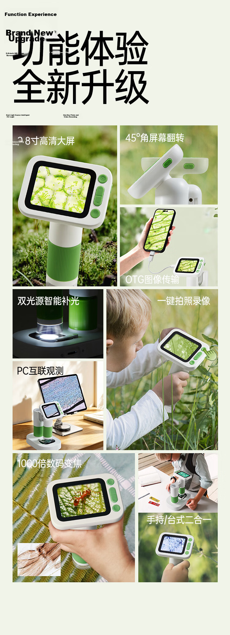 Bainshi Children's Microscope Student Portable Magnifier Science Experiment Toy Birthday Gift for Boys Ages 8-12 2