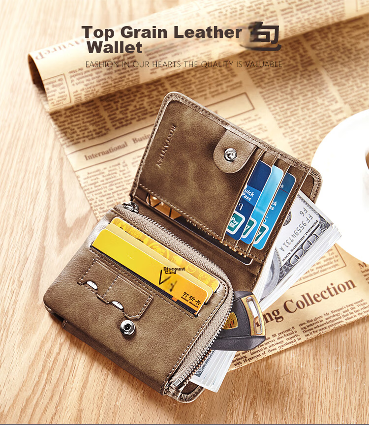 BOSTANTEN Men's Wallet, Short Style, Top-Grain Leather, Student Foldable Multi-Card Holder, Korean-Style Clutch Wallet for Me 1