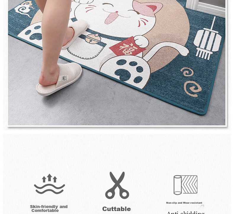 Dream Dragonfly Entrance Door Mat Non-Slip Dirt-Resistant Cuttable Floor Mat 60x90cm Blue Cat 1