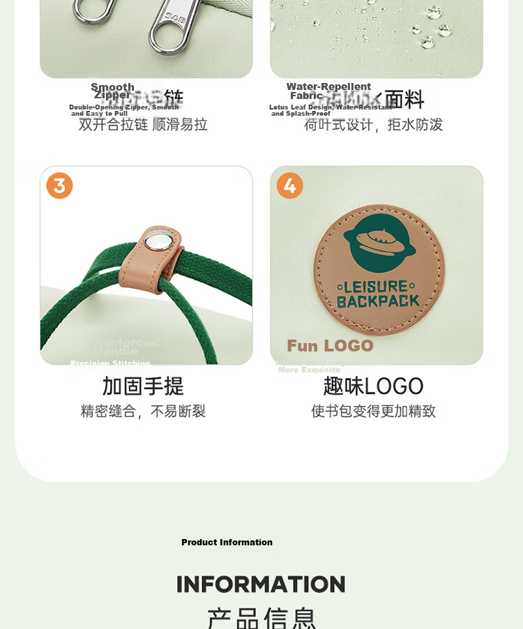 Landcase Backpack for Girls Middle School Students Lightweight Stylish Trendy Shoulder Bag 1704 Light Green 16