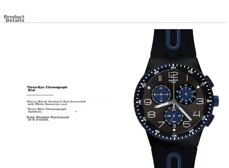 Swatch Swiss Watch Three-Eye Chronograph Student Quartz Wristwatch Back-to-School Gift for Boyfriend Black Blue Light Boat 4