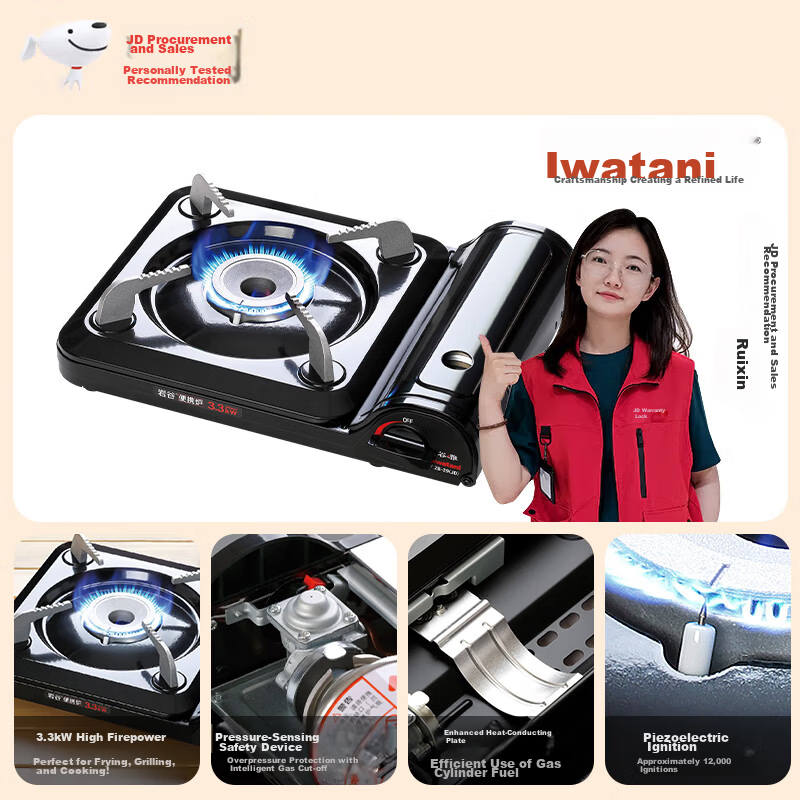 Iwatani Portable Cassette Stove, 3.3kW Powerful Flame, Outdoor Camping Hotpot Picnic Gas Single Burner ZB-29(JD)