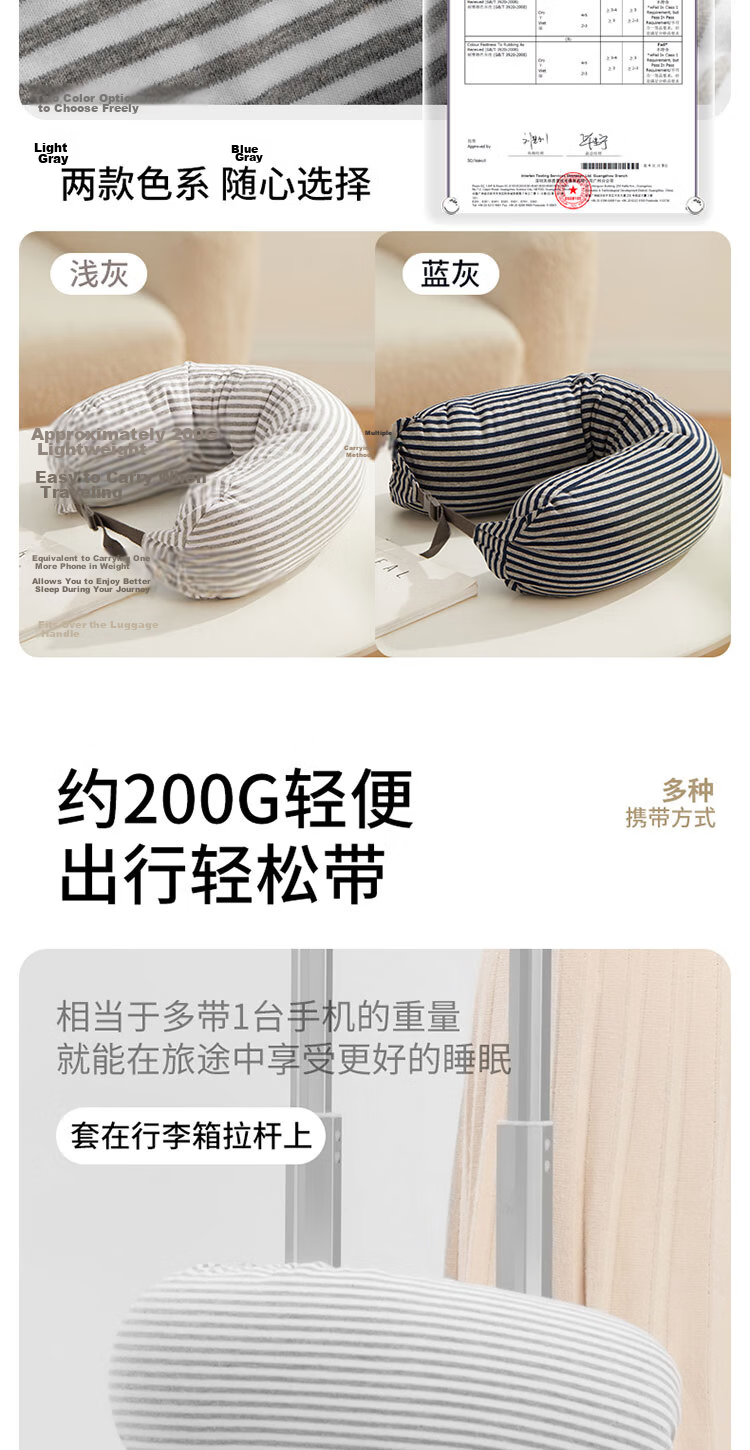 MINISO Bread Particle U-Shaped Pillow Student Nap Pillow Travel Portable Office Neck Support Pillow Birthday Gift for Women Blue Gray 4