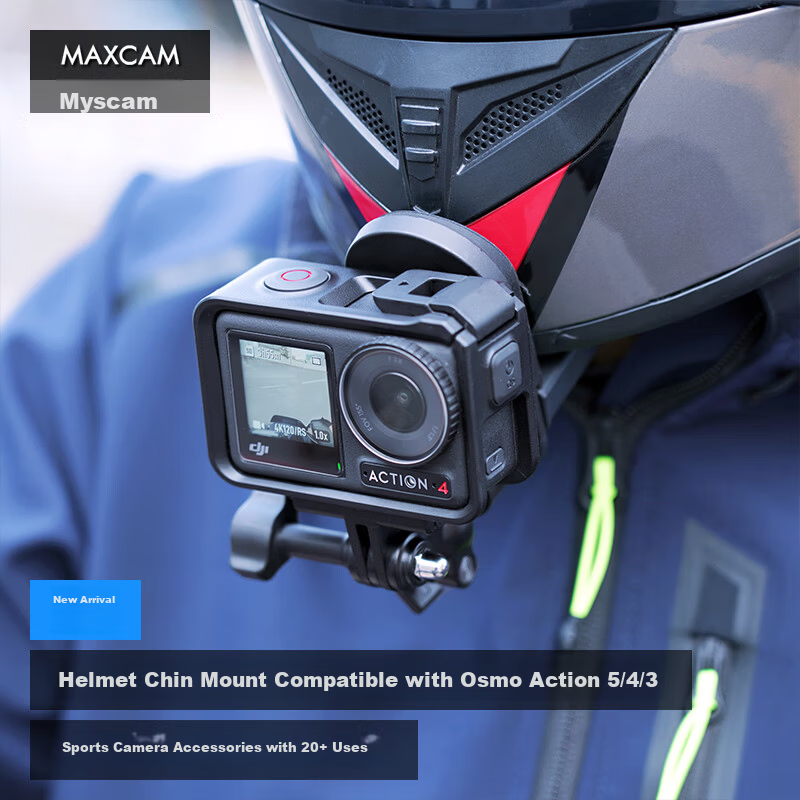 MAXCAM Motorcycle Helmet Chin Mount Bracket Clip Accessory for DJI Osmo Action 6/5/4/3 Sports Camera