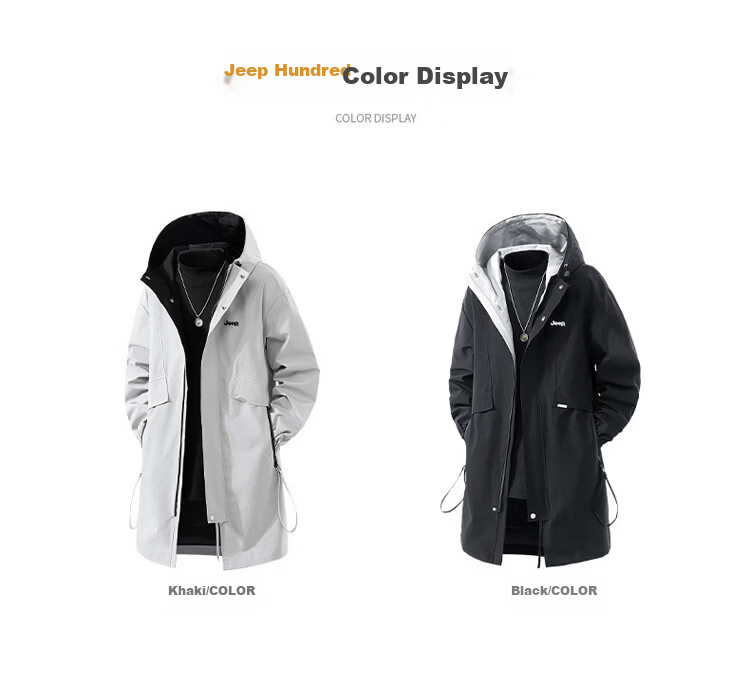 JEEP Men's Jacket Spring Autumn Windbreaker Hooded Casual Versatile Mid-Length Black 2XL 7