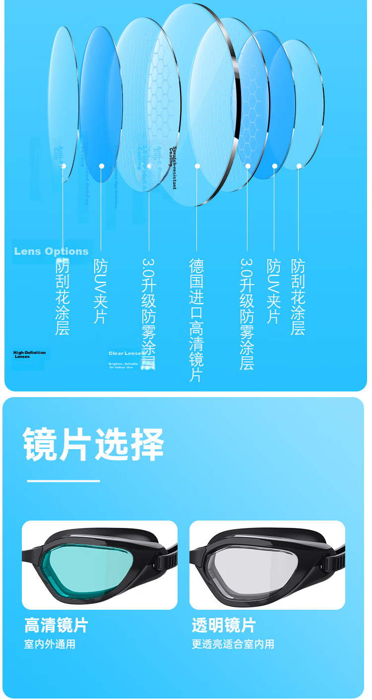SPRING SWHALE Professional Adult Swimming Goggles for Men And Women, Long-Lasting Anti-Fog Waterproof Eye Protection, Prescription Available for Myopia, Swimming Glasses 13