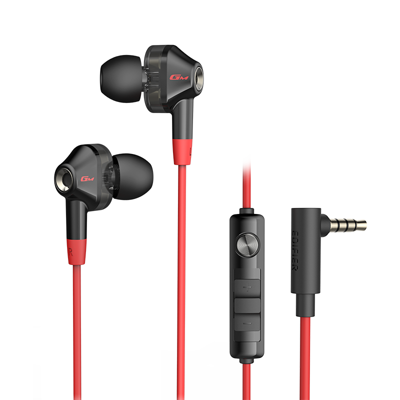 EDIFIER HECATE GM360 In-Ear Wired 3.5mm Dual Dynamic Driver Quad-Core K-Song Music Earphones with Mic for PC and Mobile Gaming Black Gold