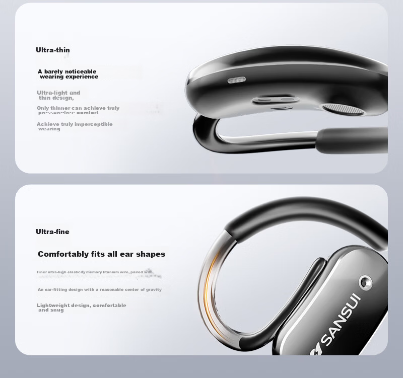 SANSUI W15 Dual Device Connection Bluetooth Bone Conduction True Wireless Earhook Sports Running Headphones Noise Cancelling Long Battery Life for Apple Huawei Black 5