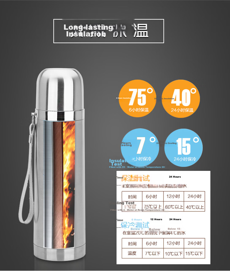 MAXCOOK Vacuum Insulated Bottle 304 Stainless Steel Water Cup 500ml Outdoor Portable Tea Cup Natural Silver MCBE-ZK500 5